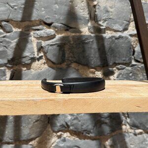 Salvatore Ferragamo Black Leather Crystal Embellished Vara Bow Headband